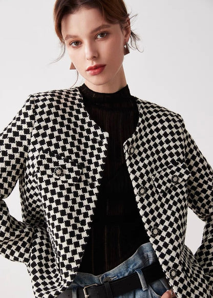 No Collar Houndstooth Jacket