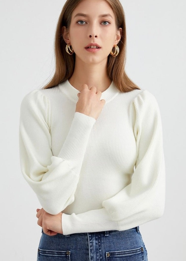 Puff Sleeve Ribbed Top