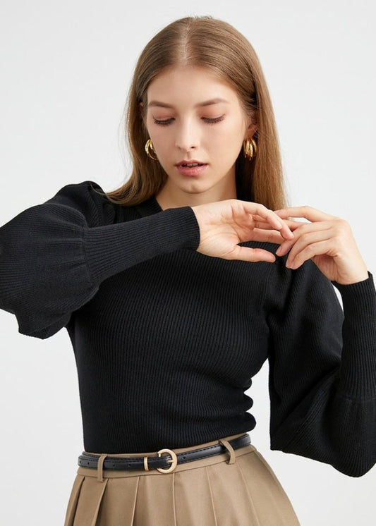 Puff Sleeve Ribbed Top